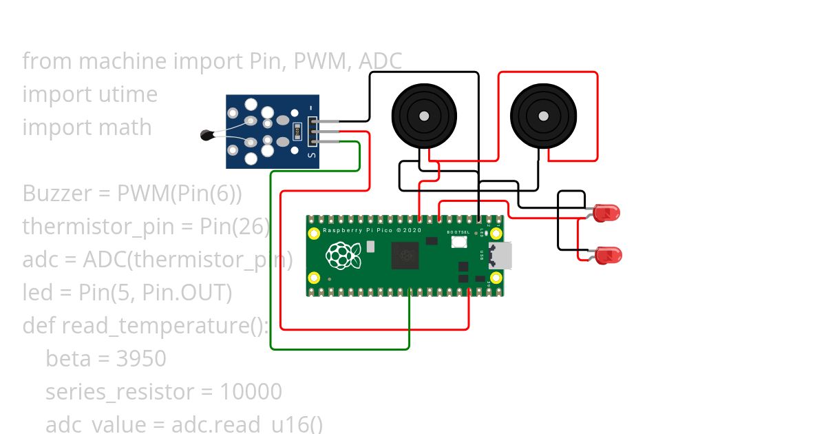 buzzer + NTC + LED  dwarakesh0206 simulation