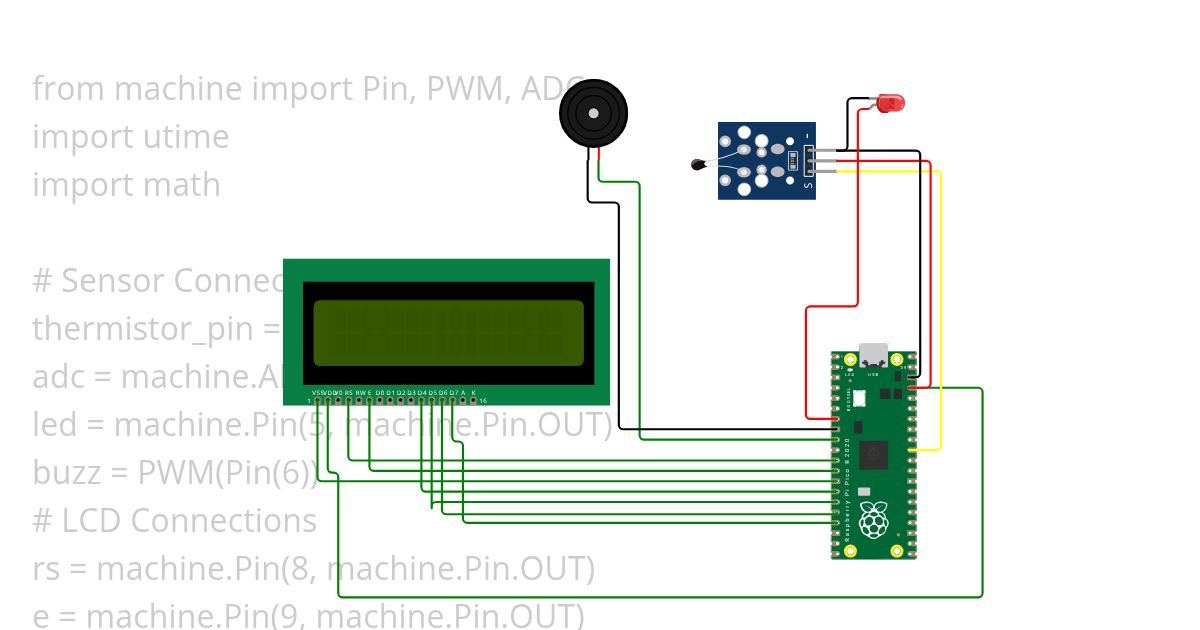 LCD + NTC(temp sensor) + LED + buzz  0206 simulation
