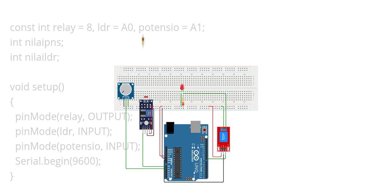 LED menyala ketika nilai ldr lebih kecil dari nilai potensiometer simulation