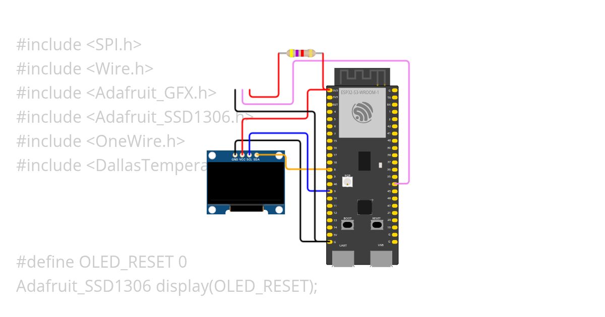 SSD1306 OLED+ESP32 S3+DS18B20 TEMPERATURE simulation