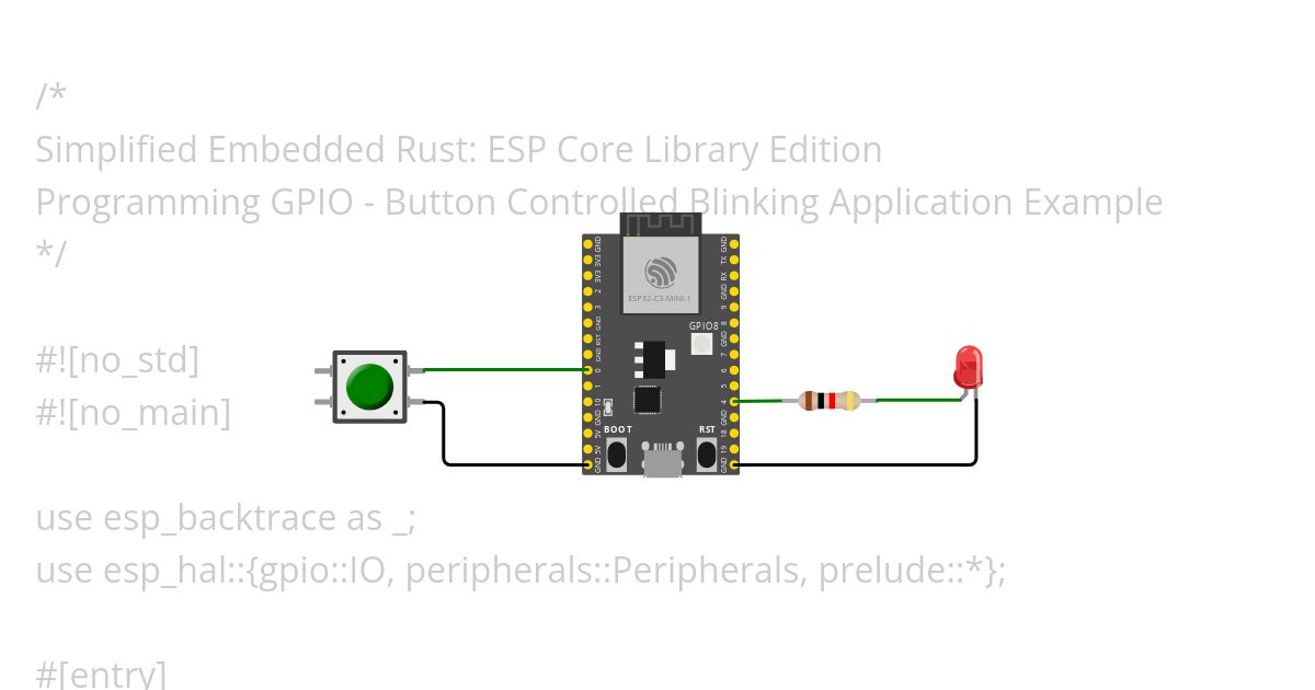 Button Control Blink App - SER: ESP32C3 no std simulation