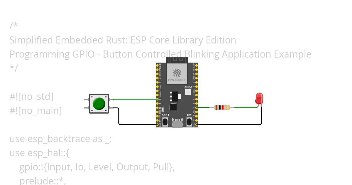 Button Control Blink App - SER: ESP32C3 no std simulation