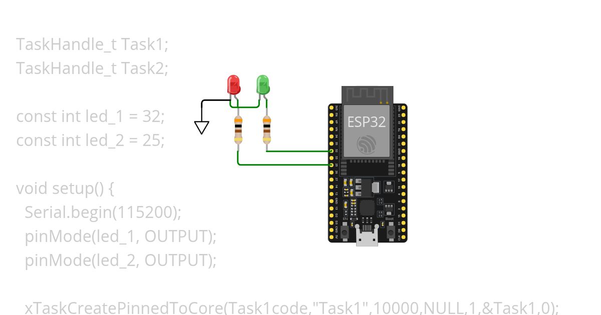 ESP32 Using Both Cores - Multitasking  simulation