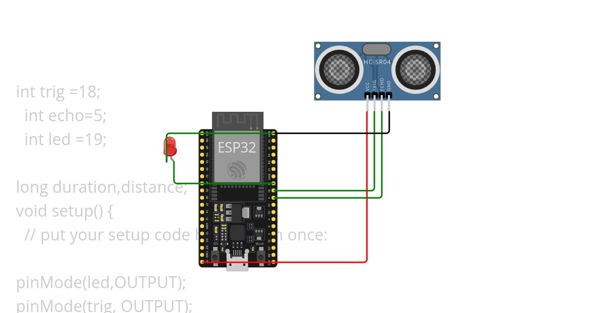 esp 32 ultrasoic led simulation