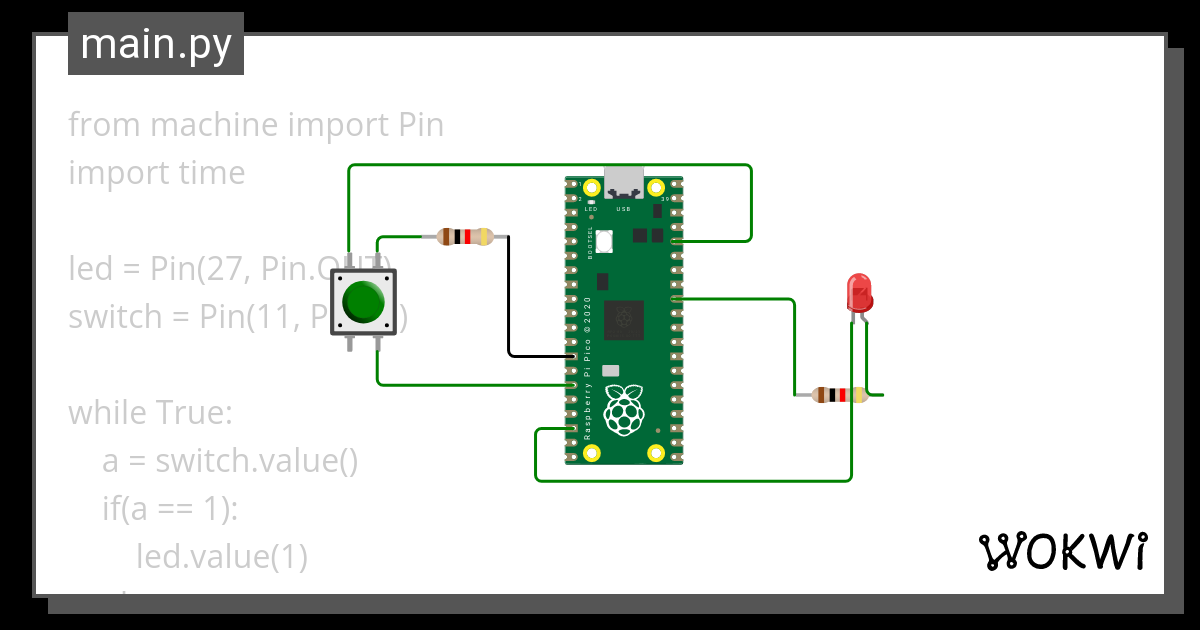 Push Button RPi Pico - Wokwi ESP32, STM32, Arduino Simulator