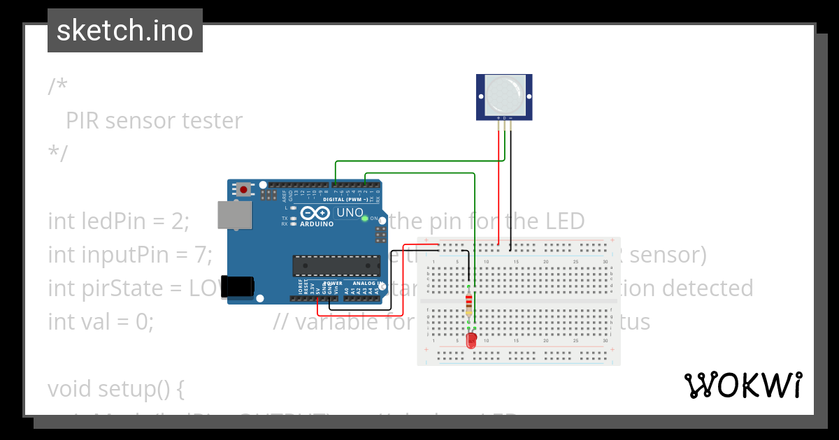 practica Led con sensor PIR - Wokwi ESP32, STM32, Arduino Simulator