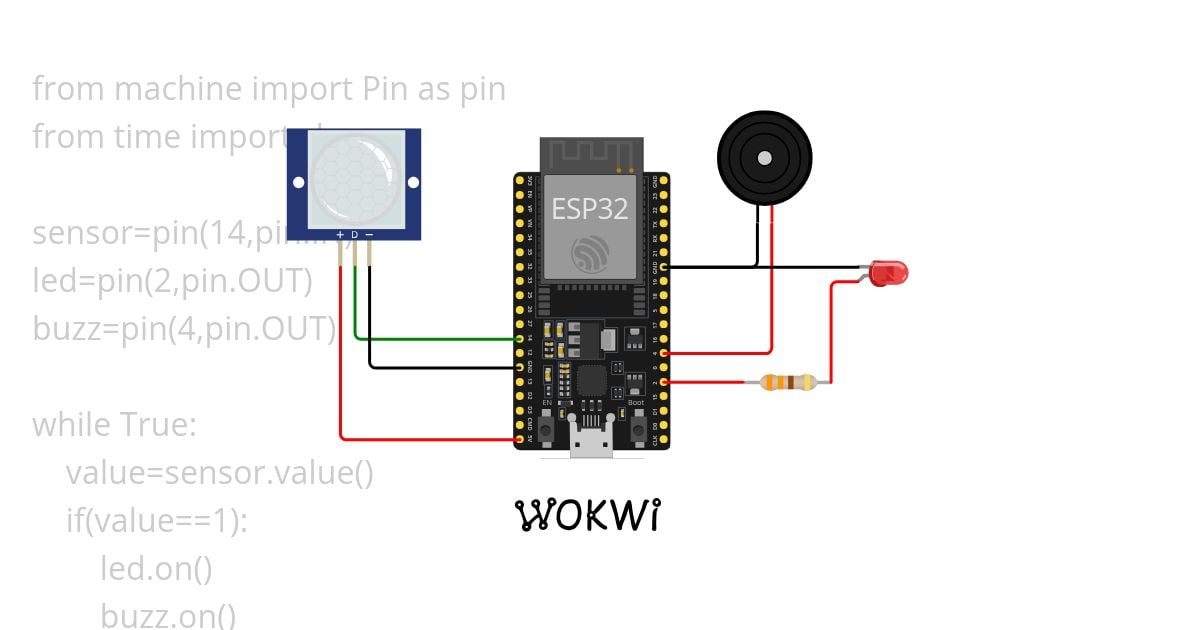 MicroPython script to interface an IR sensor (or PIR sensor) with esp32 simulation