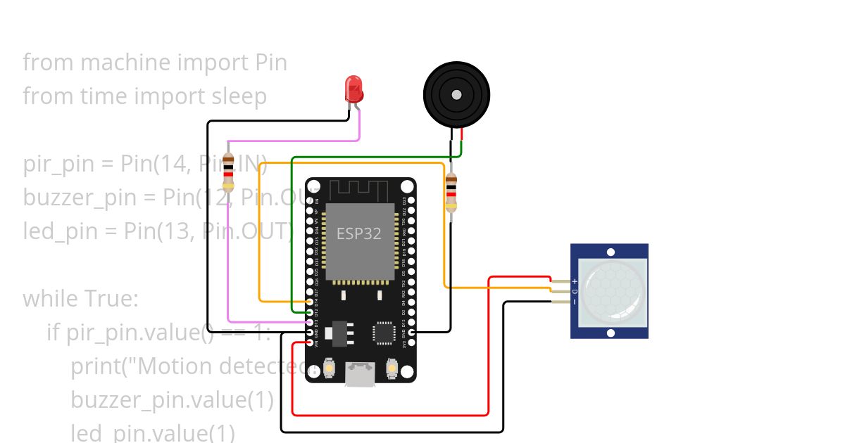 PIR with buzzer IN Micropython simulation