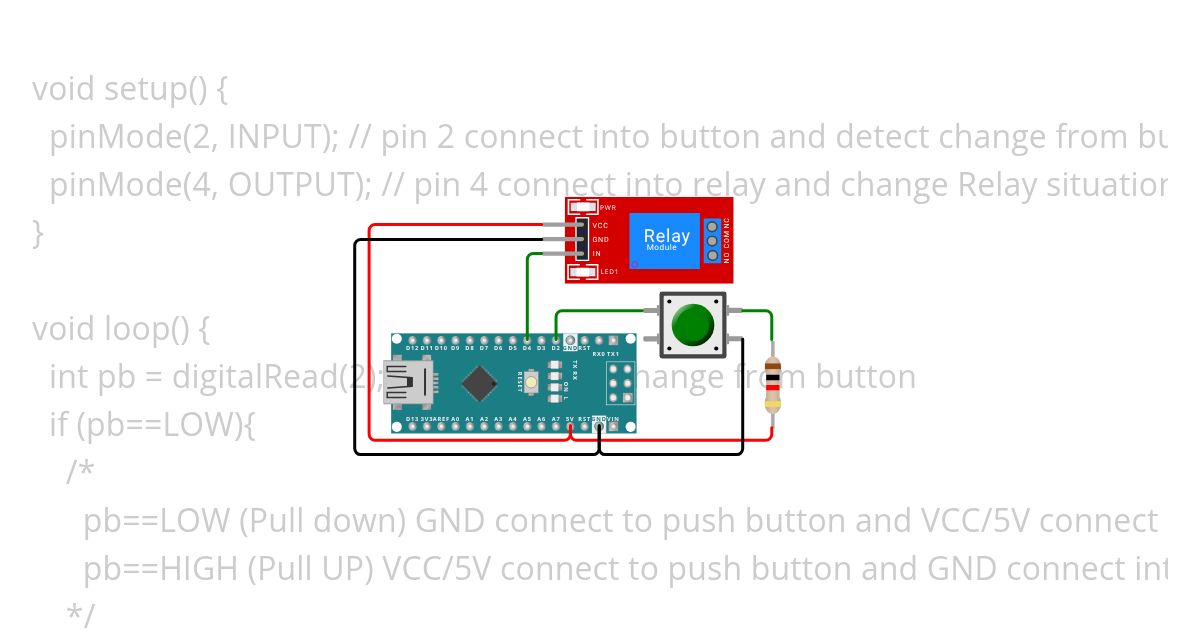 Simple Relay control arduino (pull up and pull down) simulation