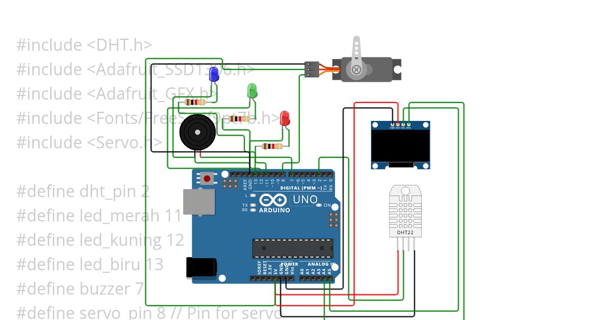 MENGETAHUI SUHU SENSOR DHT 22 PADA LCD OLED simulation