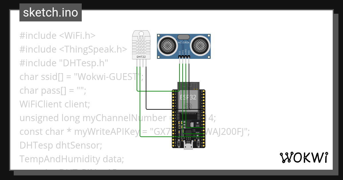 Writing sensor data in cloud - Wokwi ESP32, STM32, Arduino Simulator