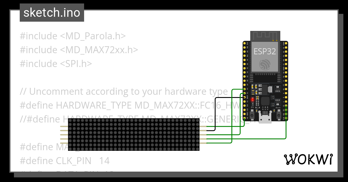 esp32 MD_MAX72XX basic - Wokwi ESP32, STM32, Arduino Simulator