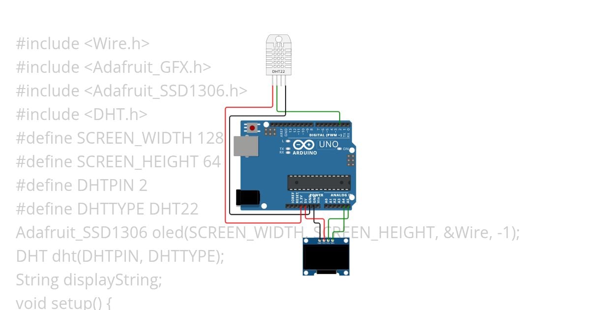 Question 5: To interface OLED with Arduino and write a program to print temperature and humidity readings on it. simulation
