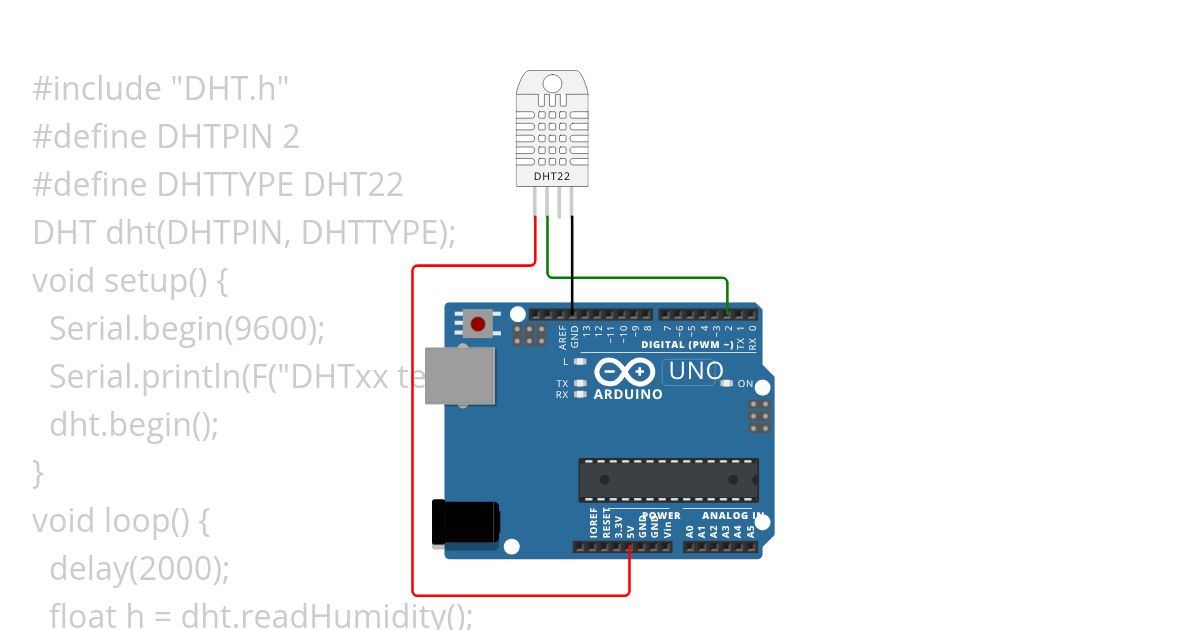 Question 4: To interface the DHT11 sensor with Arduino and write a program to print temperature and humidity readings. simulation