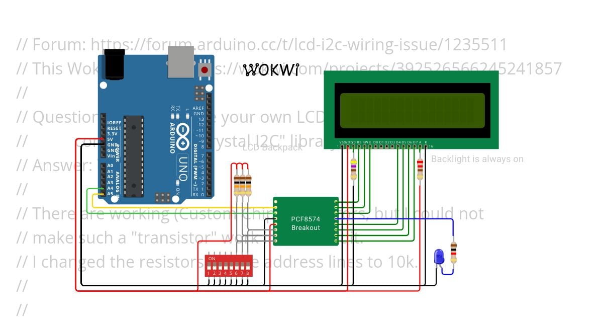 LCD I2C wiring issue simulation