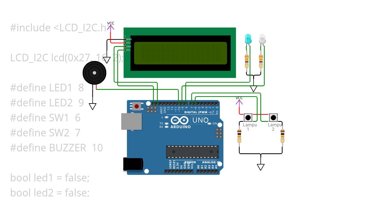 LCD_I2C (LED,PB, BUZZER) Copy simulation