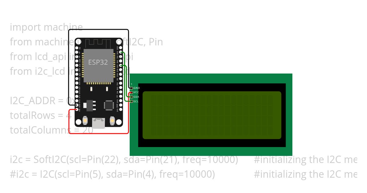 lcd i2c display esp-32 simulation
