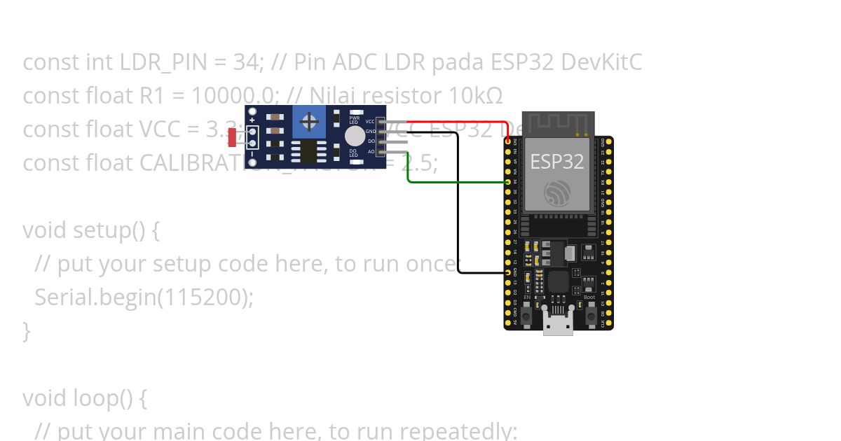 Konversi ADC ke LUX LDR simulation