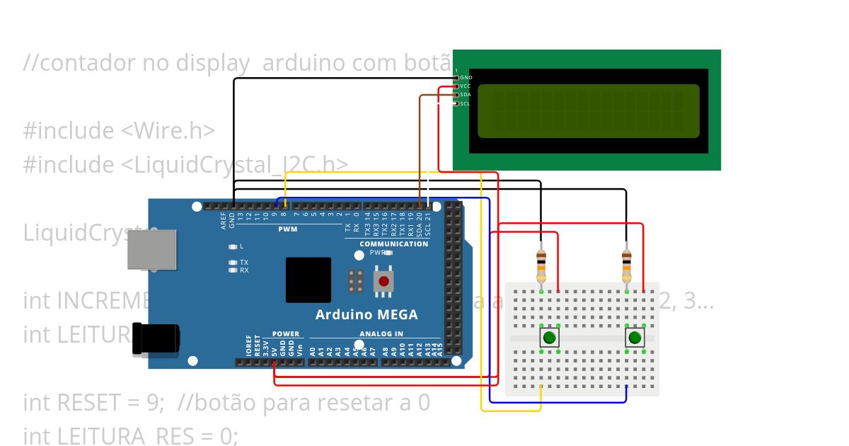 Contador com Display I2C + botão de reset simulation