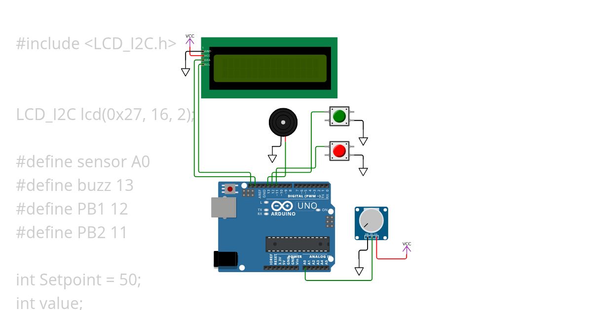 Potention, Buzzer, LCD simulation