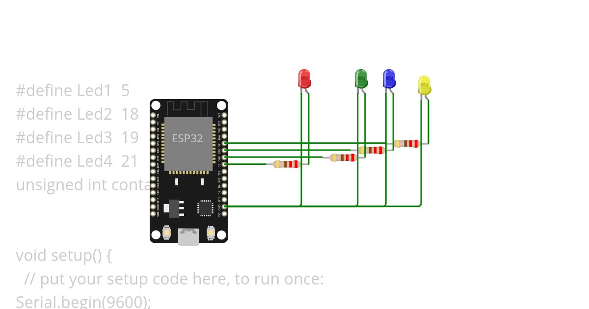 Prueba1 IOT con ESP32 y 4 Leds simulation