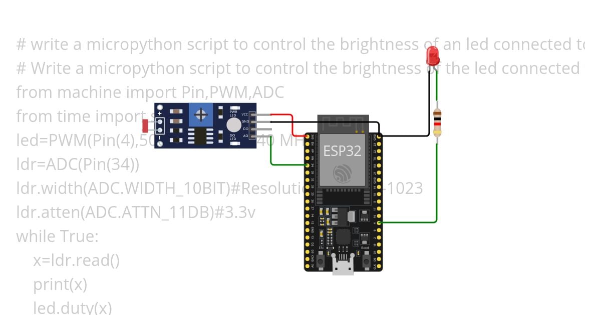 brightness of led using ldr simulation