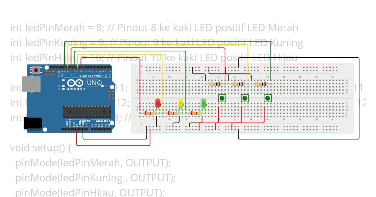 Kontrol LED dengan Push Button simulation