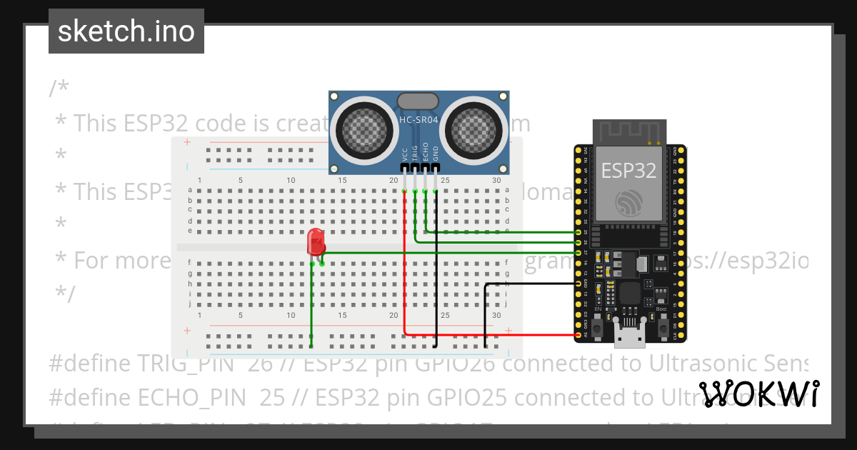 esp32 ultrasonic with led - Wokwi ESP32, STM32, Arduino Simulator