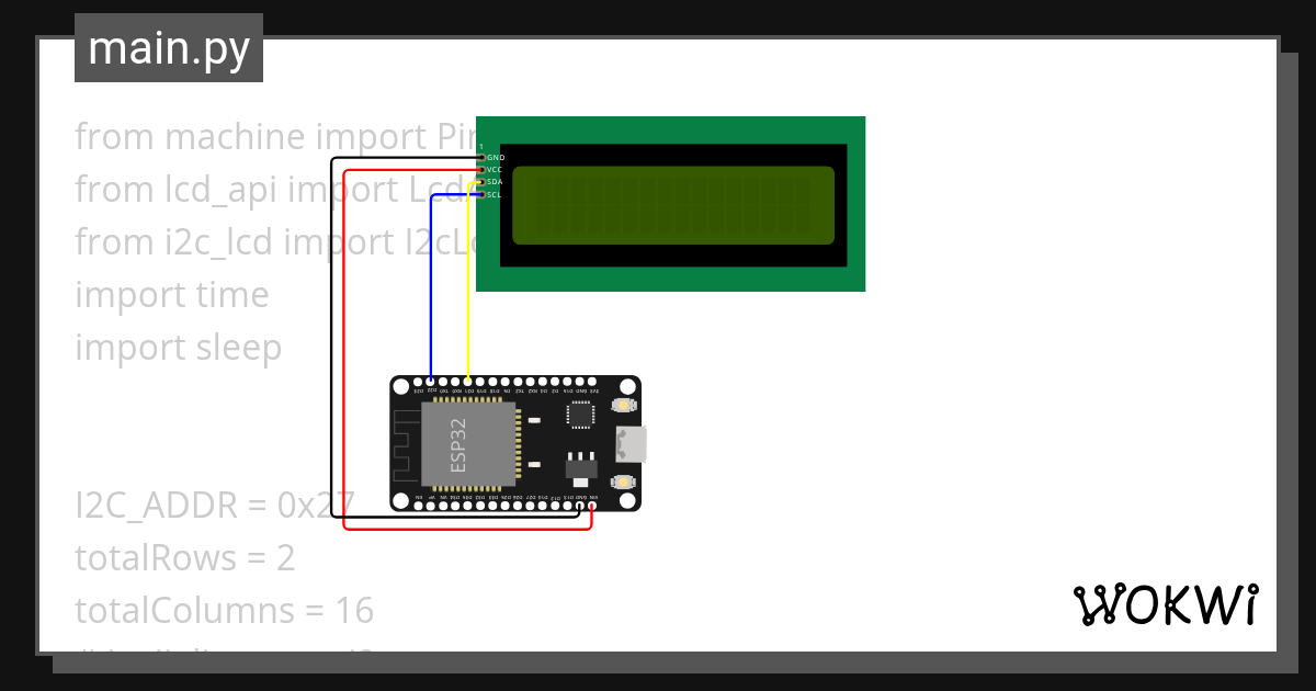 proyecto03-lcd-i2c-display - Wokwi ESP32, STM32, Arduino Simulator