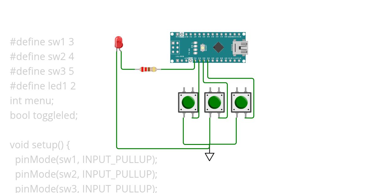 Menyalakan LED sesuai urutan push button simulation