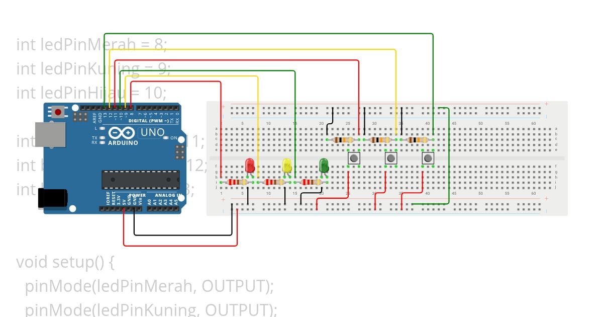 Kontrol LED dengan Push Button simulation