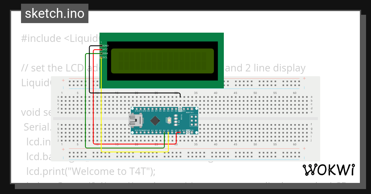 LCD I2C with Arduino nano T4T - Wokwi ESP32, STM32, Arduino Simulator