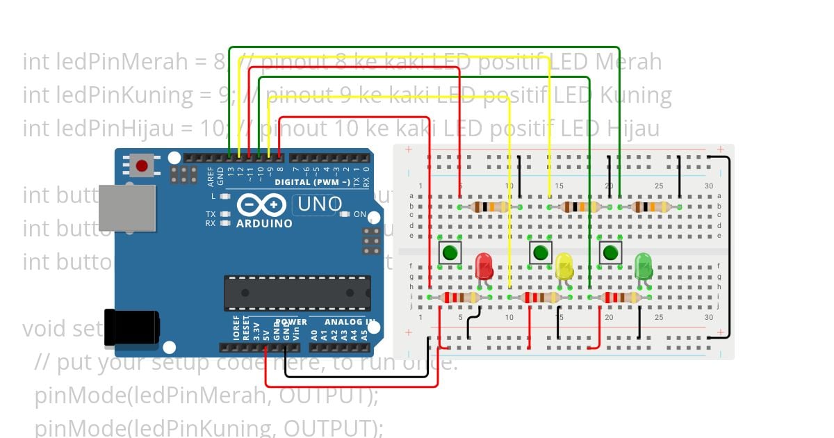 3.2 Kontrol LED Dengan Push Button simulation