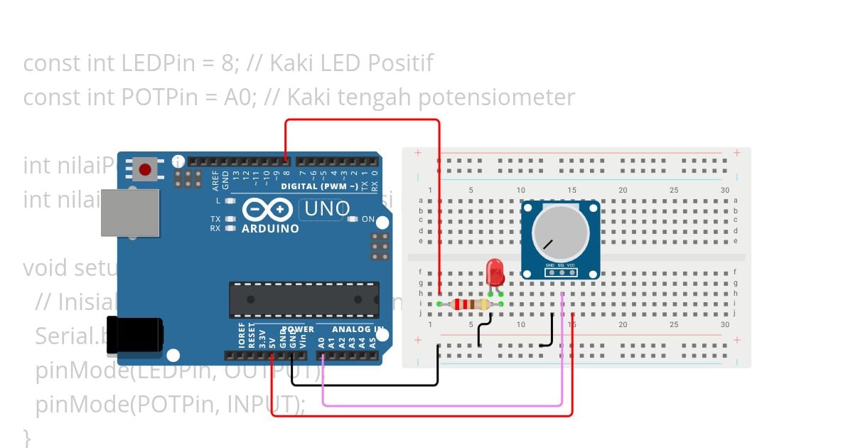 3.3 Fading LED Dengan Potensiometer simulation