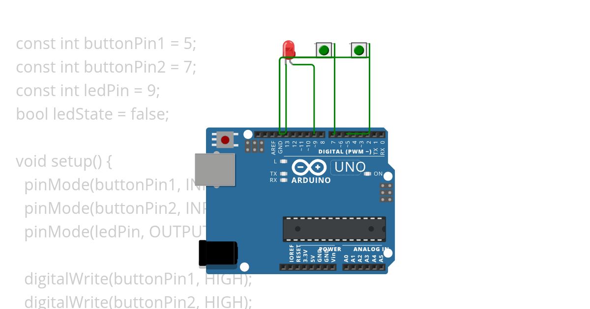 1-button to 2-button to allow LEDs to be activated and turned of simulation