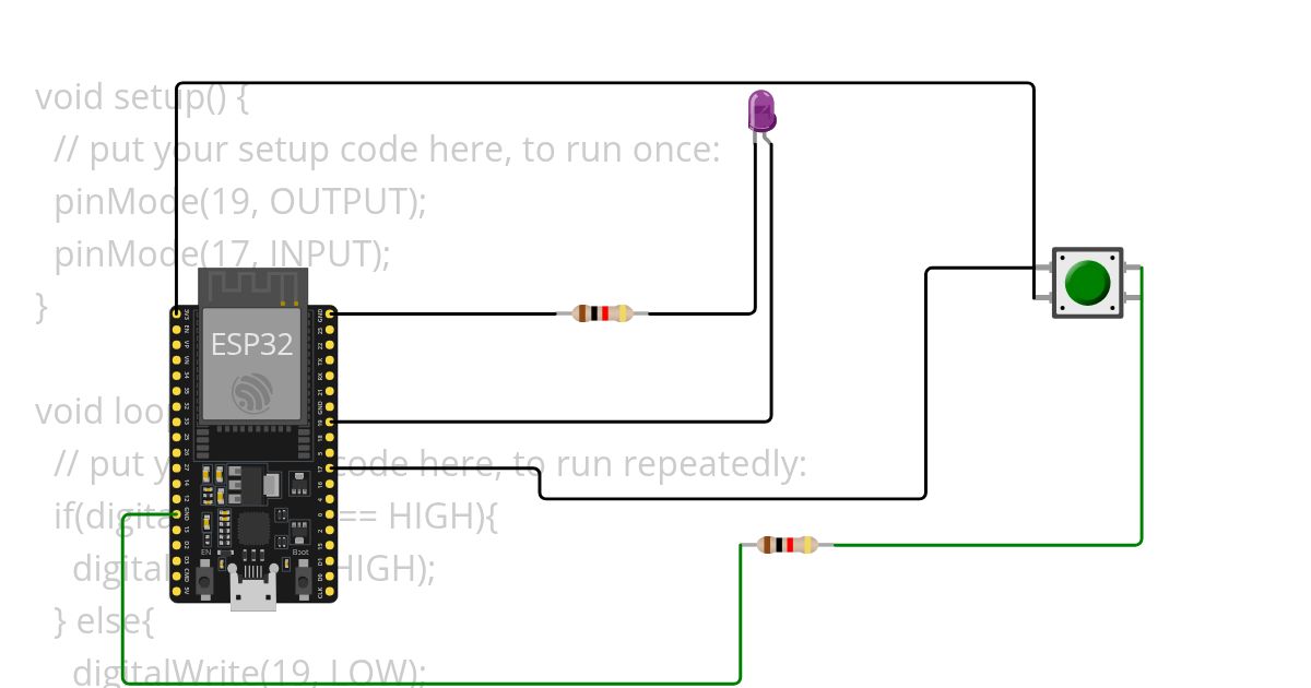 Menyalakan LED menggunakan push button simulation