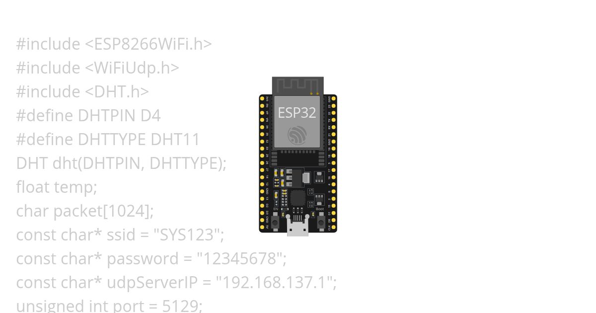 Question 13: Write a program to create a UDP server on NodeMCU and respond with humidity data to the UDP client when requested. simulation