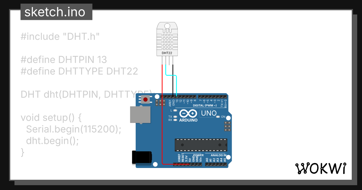DHT pendeteksi suhu dan kelembapan - Wokwi ESP32, STM32, Arduino Simulator