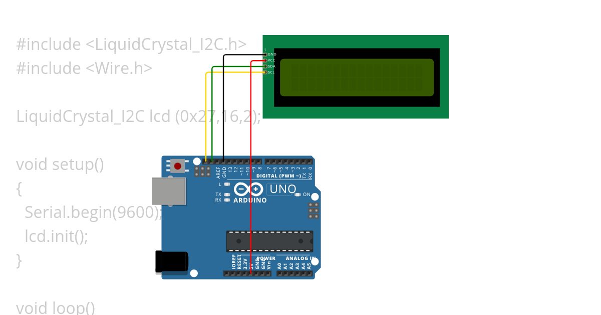 Rangkaian LCD 16 x 2 I2C simulation