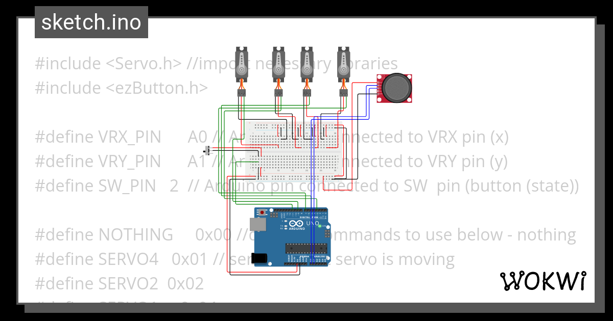 4 servos, individual controll - Wokwi ESP32, STM32, Arduino Simulator