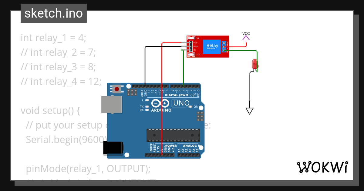 Arduino Uno Relay application - Wokwi ESP32, STM32, Arduino Simulator