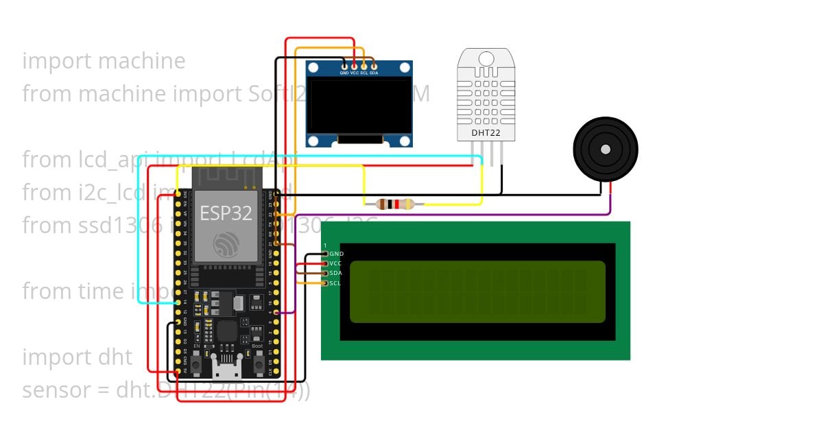 dht22 with lcd and oled esp-32 simulation