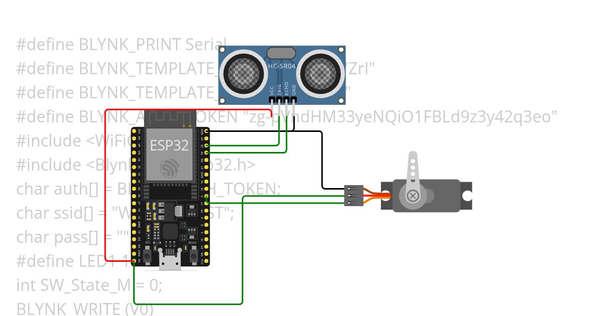 blynk ultrasonic sensor with servo simulation