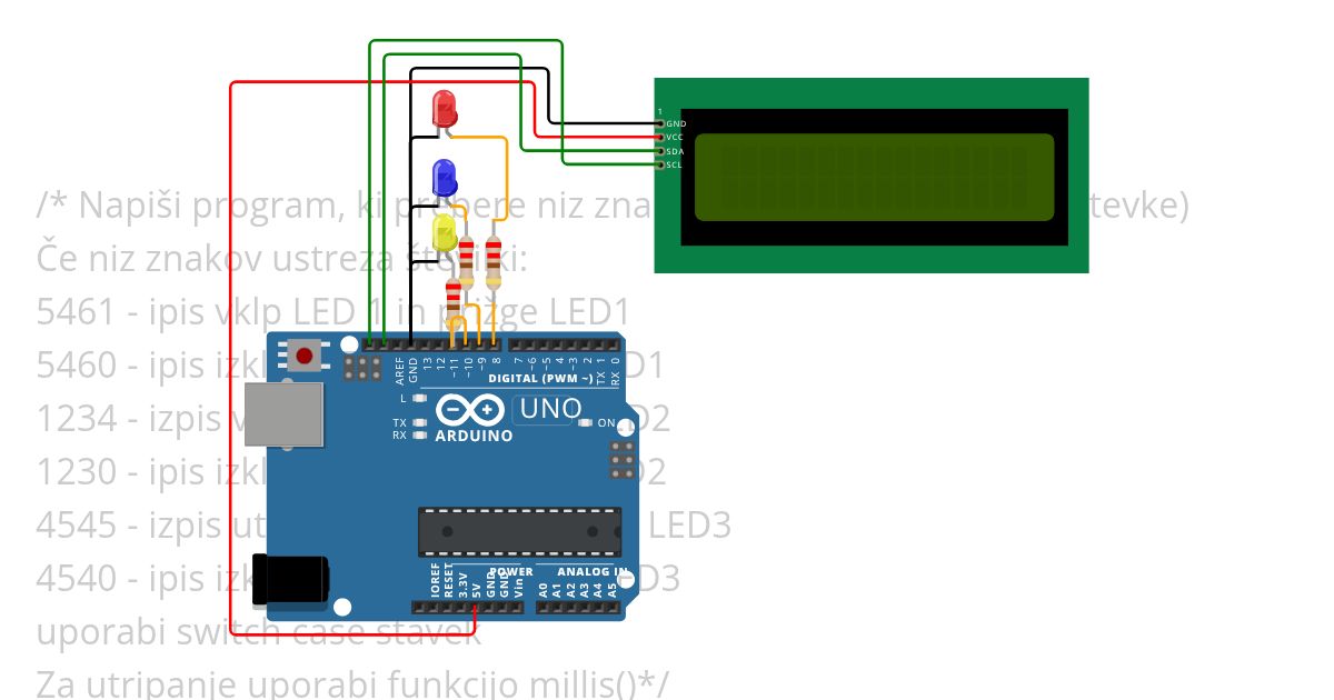 Arduino Uno LED vaja z readbytes simulation