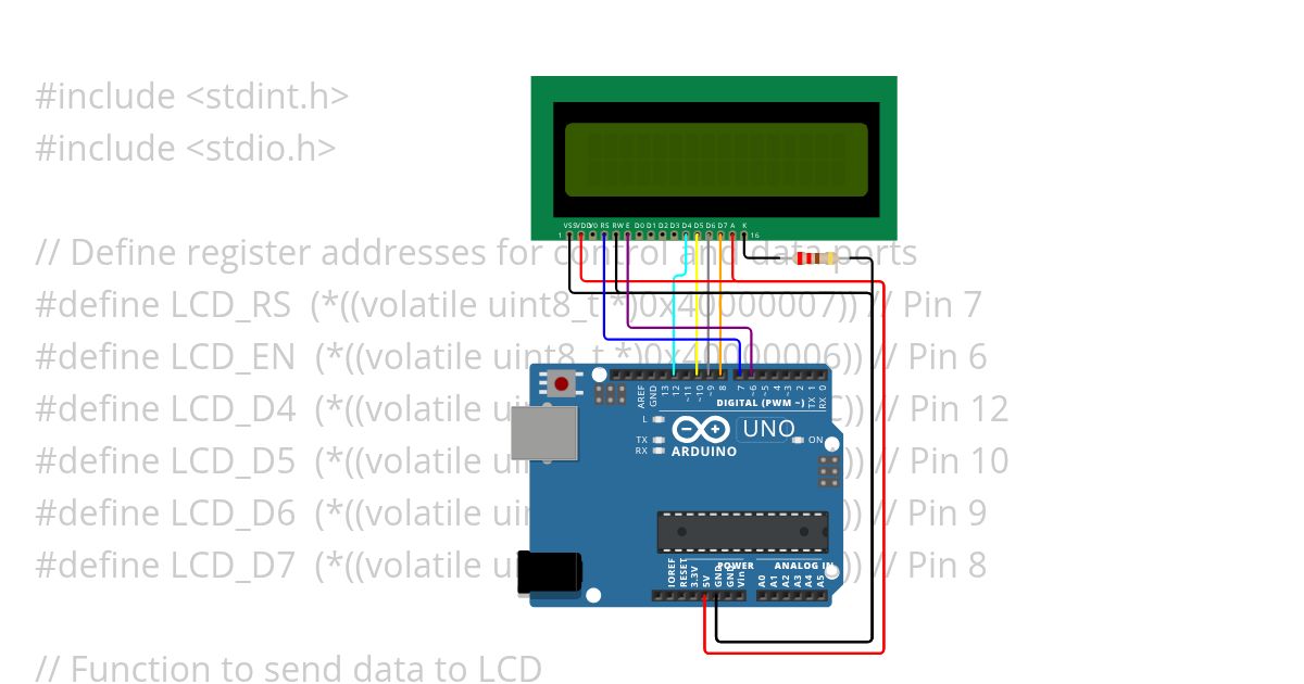 Arduino UNO with 16 x 2 LCD display Copy simulation
