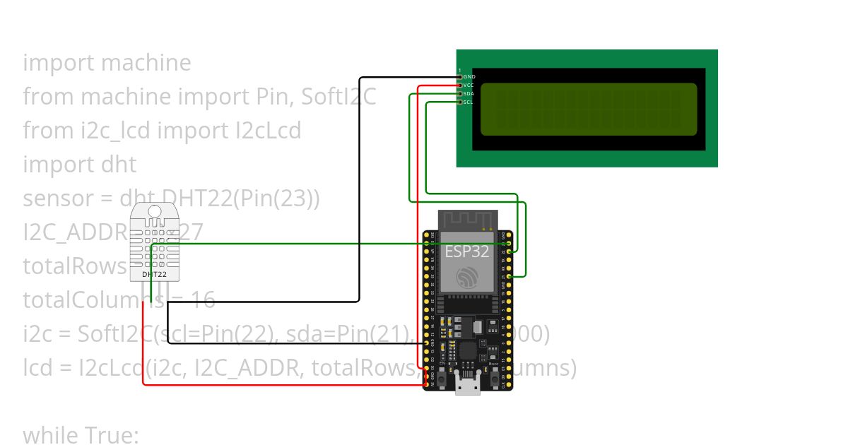 humidity and temp on lcd using DHT22 simulation