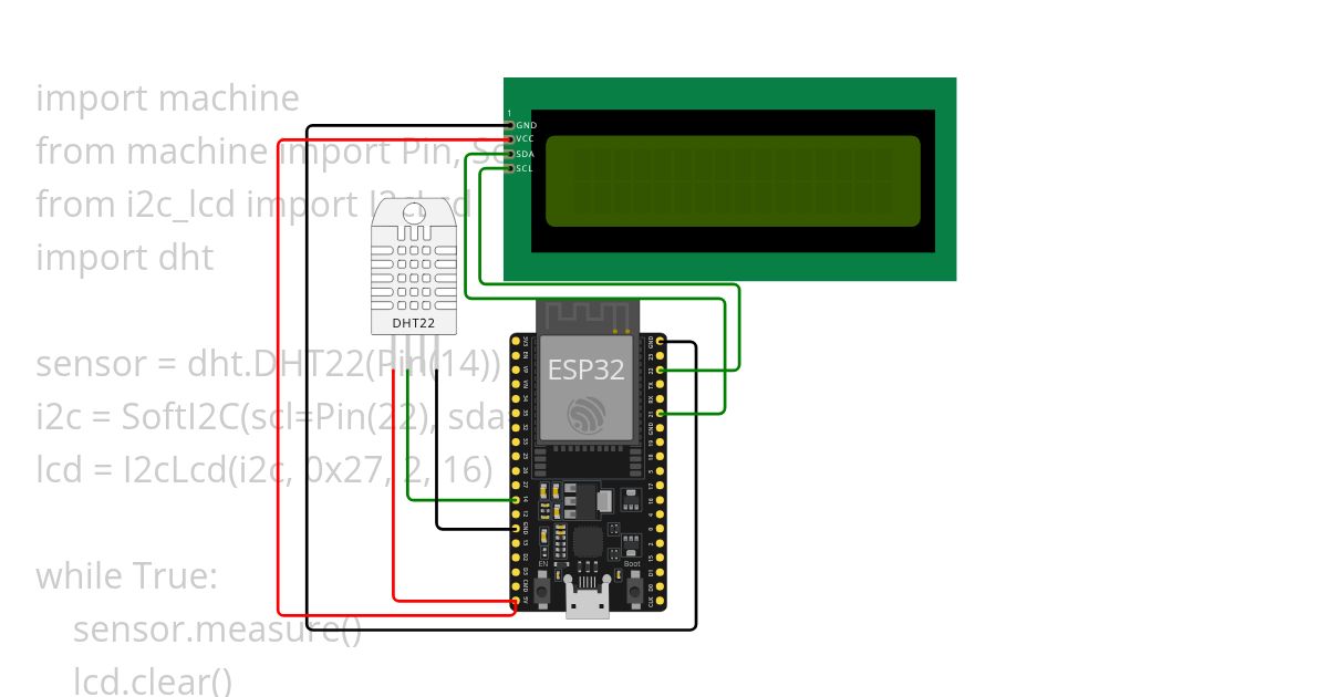 DHT22 + i2c uPython simulation