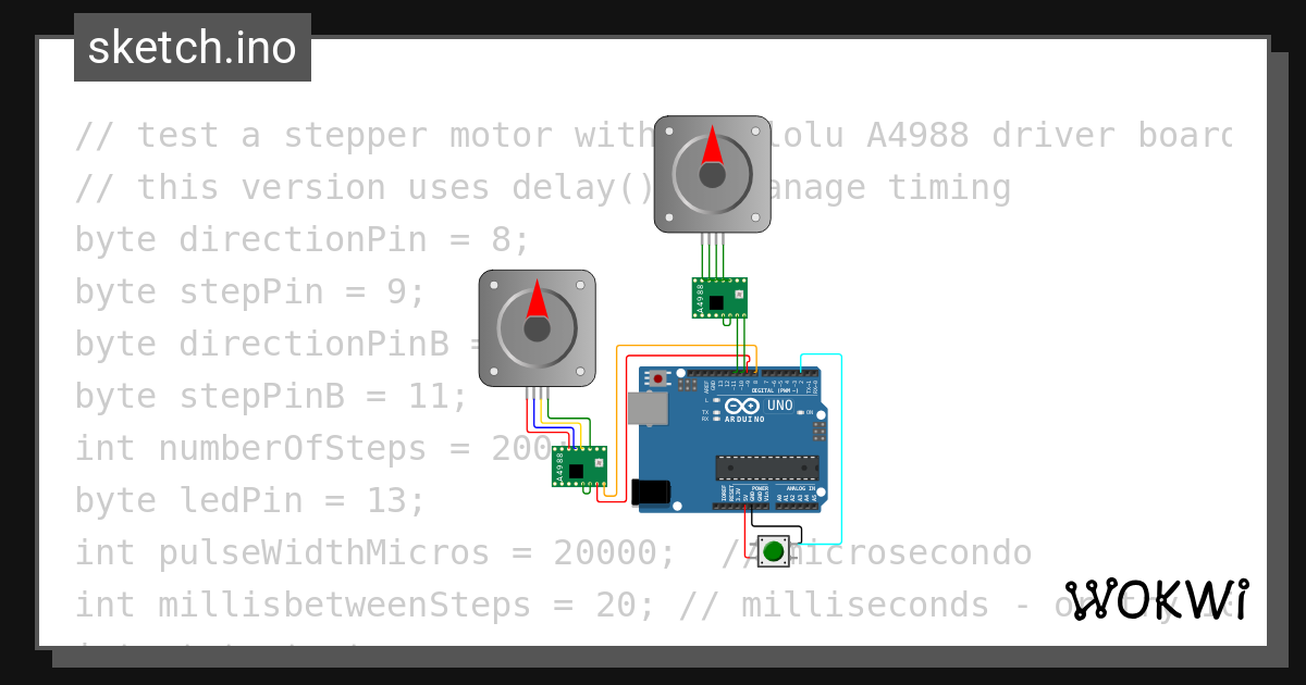 TWO STEPPER MOTORS AND ONE BUTTON - Wokwi ESP32, STM32, Arduino Simulator