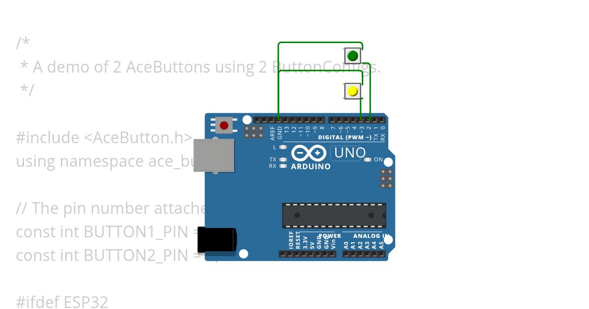 AceButton library - TwoButtonsUsingTwoButtonConfigs simulation