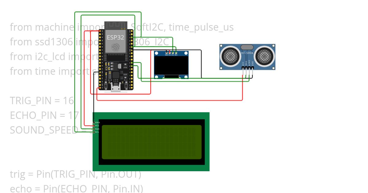 HCSR04 with oled i2c led and shell display simulation